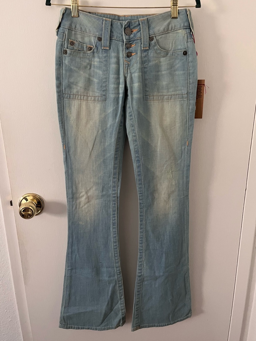 NWT True Religion Womens World Tour Morgan Bugsy Flare Sunbleached Low Rise 25